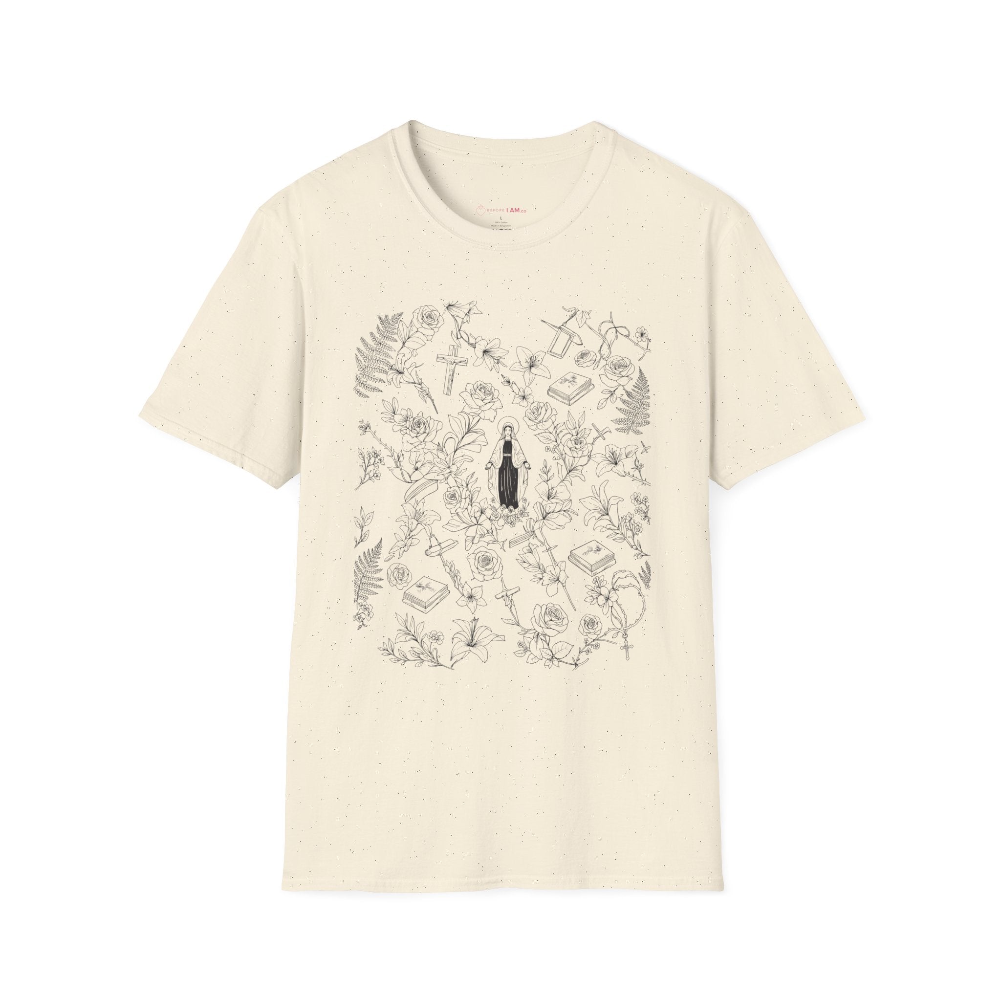 Our Lady of Grace Floral Christian T-Shirt – Virgin Mary Catholic Tee