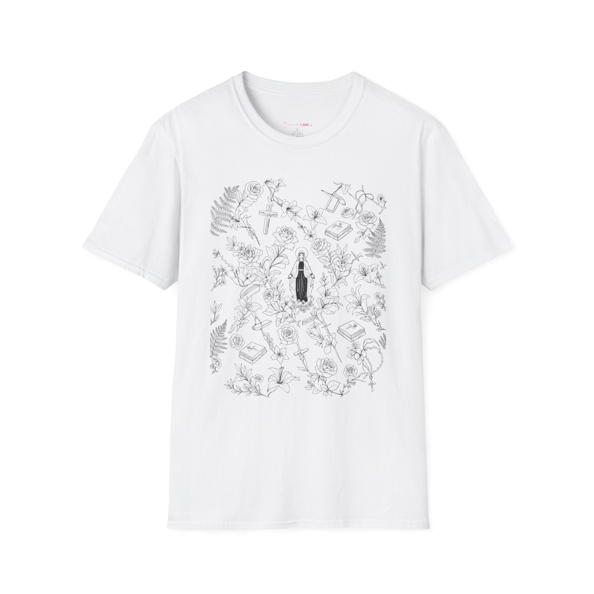 Our Lady of Grace Floral Christian T-Shirt – Virgin Mary Catholic Tee