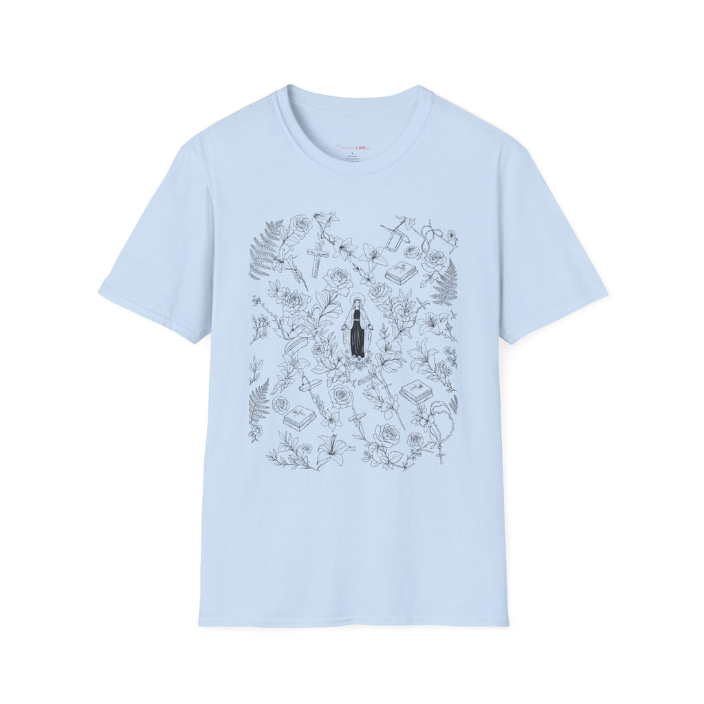 Our Lady of Grace Floral Christian T-Shirt – Virgin Mary Catholic Tee