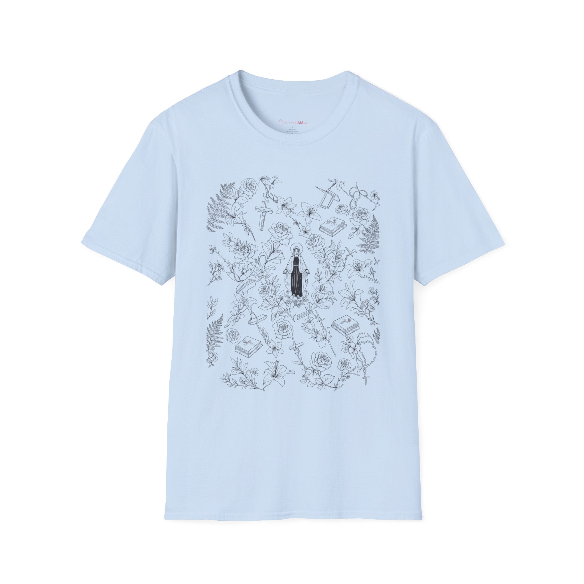 Our Lady of Grace Floral Christian T-Shirt – Virgin Mary Catholic Tee