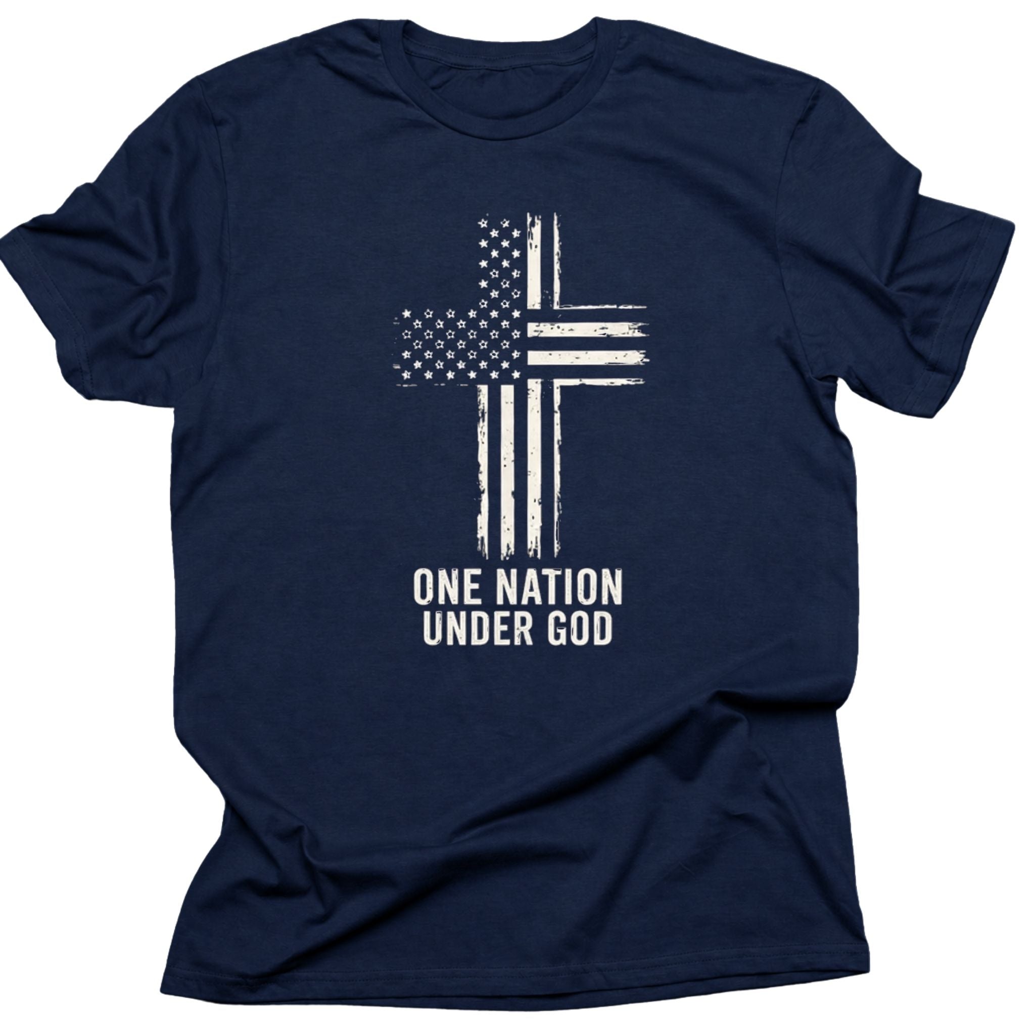 One Nation Under God Cross American Flag Christian T-Shirt