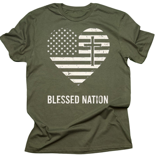 Blessed Nation Cross American Flag Christian T-Shirt