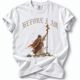 Bronze Serpent Premium T-Shirt in White, front view with Moses and the bronze serpent artwork