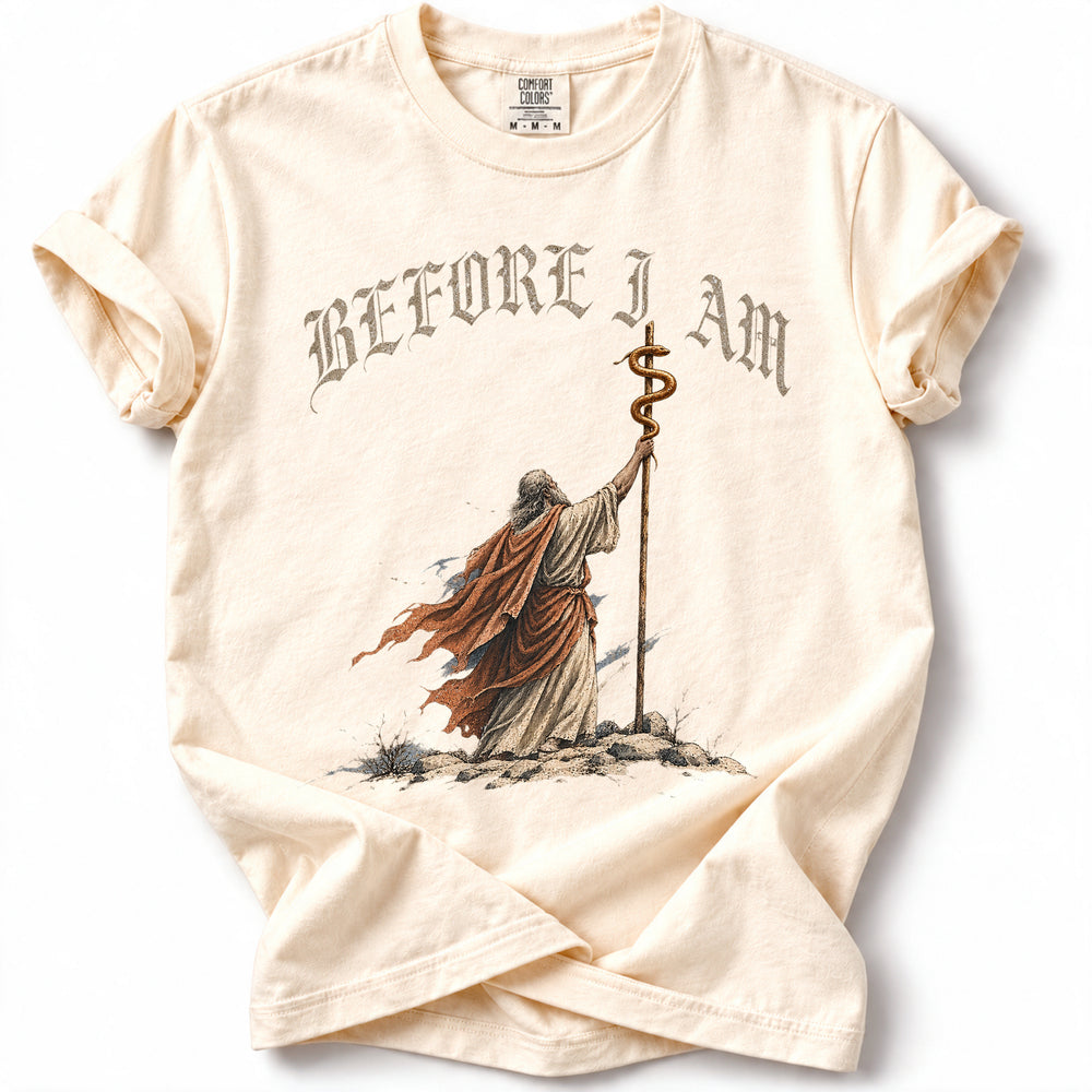 Bronze Serpent Premium T-Shirt in Ivory, front view with Moses and the bronze serpent artwork