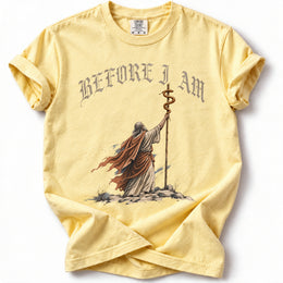 Bronze Serpent Premium T-Shirt in Butter, front view with Moses and the bronze serpent artwork