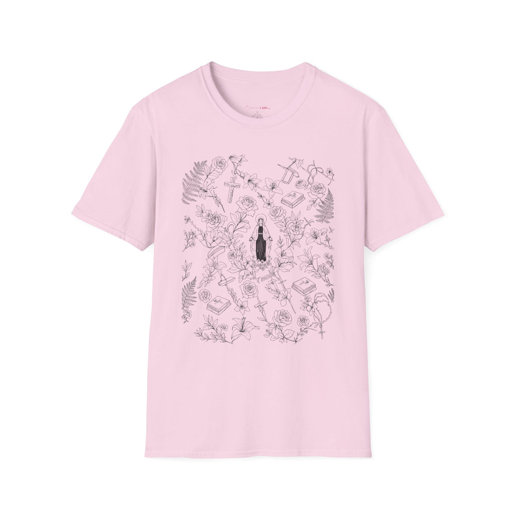 Our Lady of Grace Floral Christian T-Shirt – Virgin Mary Catholic Tee