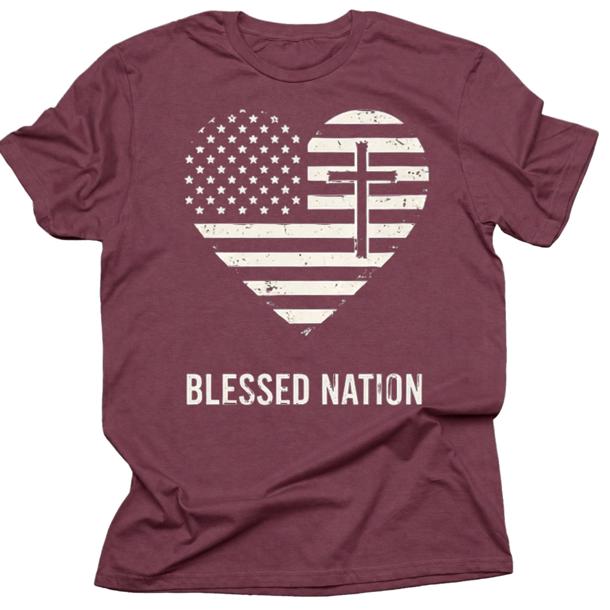Blessed Nation Cross American Flag Christian T-Shirt