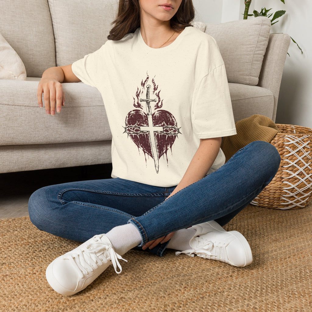 Sacred Heart of Jesus Christian T-Shirt – Crown of Thorns Cross Tee