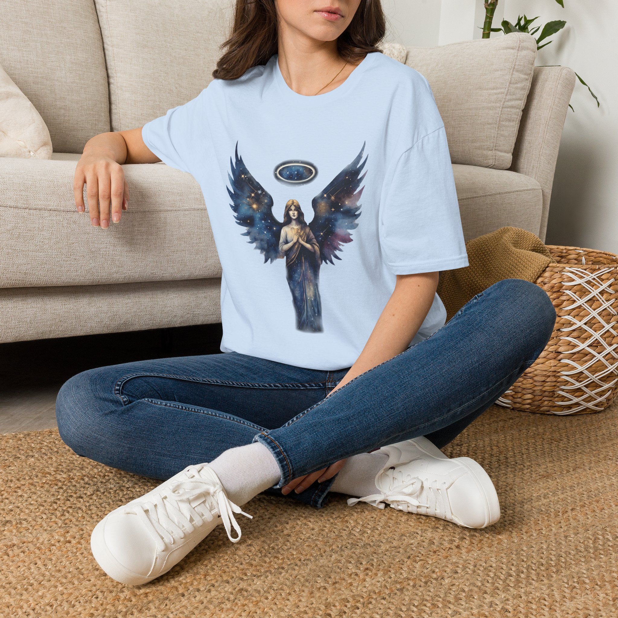 Celestial Guardian Angel Christian T-Shirt – Galaxy Wings Faith Tee
