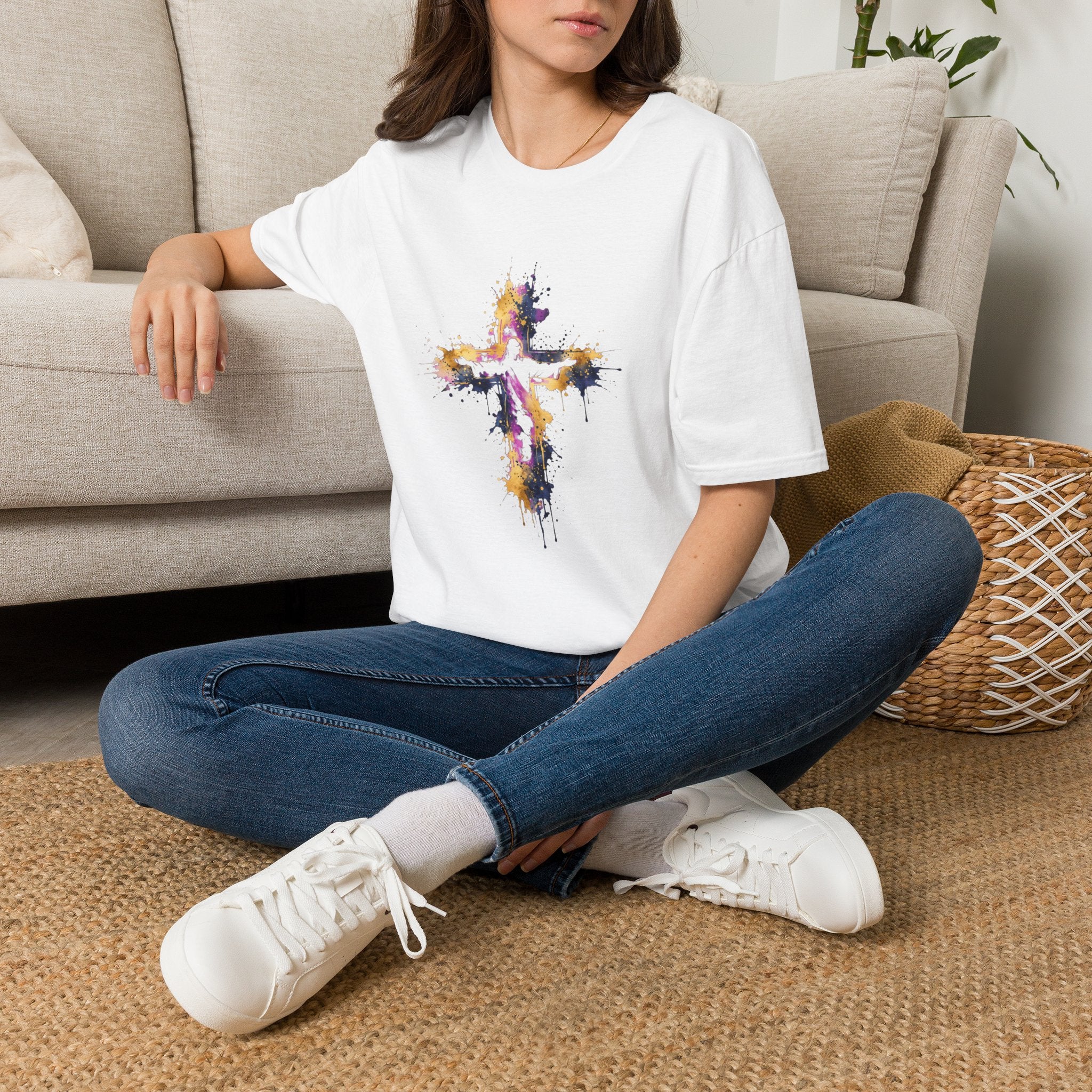 Jesus on the Cross Watercolor Christian T-Shirt – Colorful Faith Tee