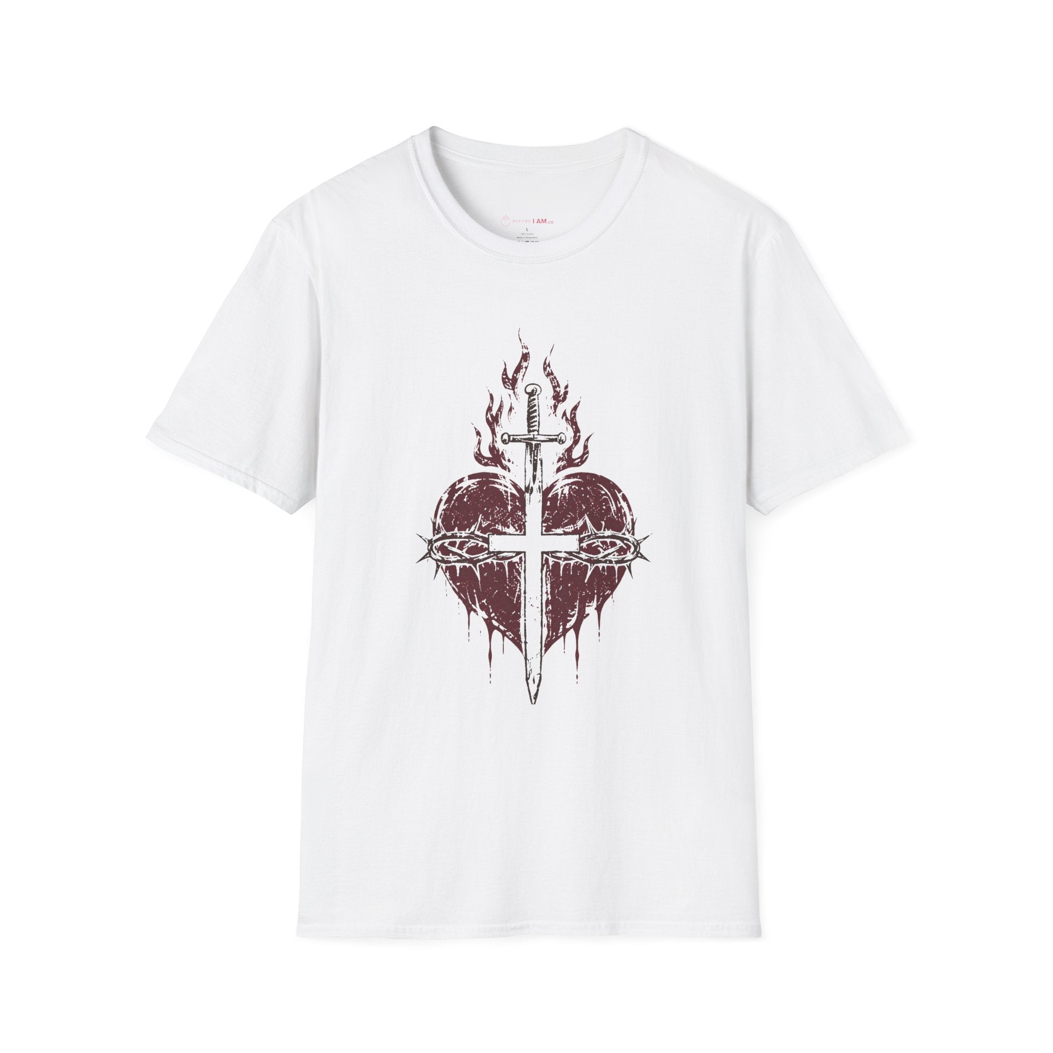 Sacred Heart of Jesus Christian T-Shirt – Crown of Thorns Cross Tee