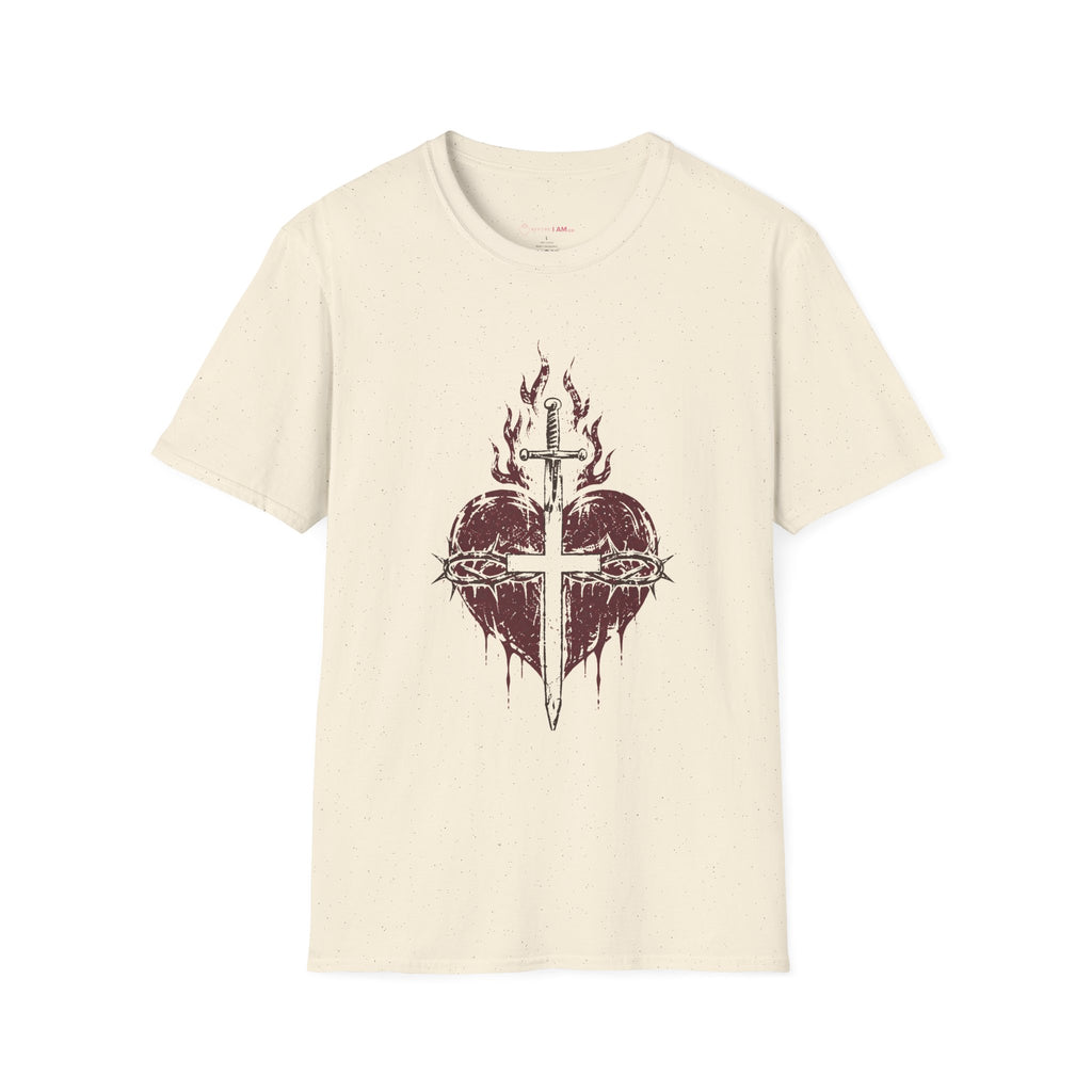 Sacred Heart of Jesus Christian T-Shirt – Crown of Thorns Cross Tee