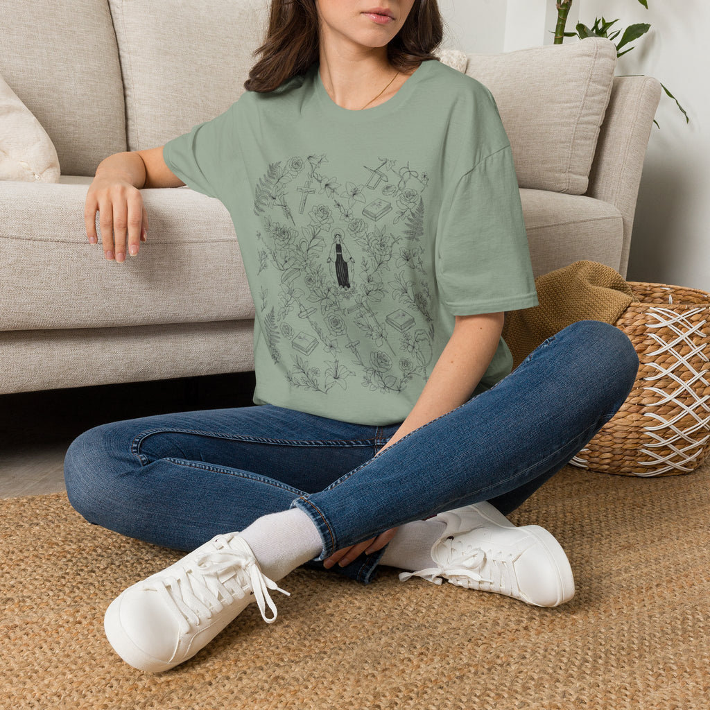 Our Lady of Grace Floral Christian T-Shirt – Virgin Mary Catholic Tee