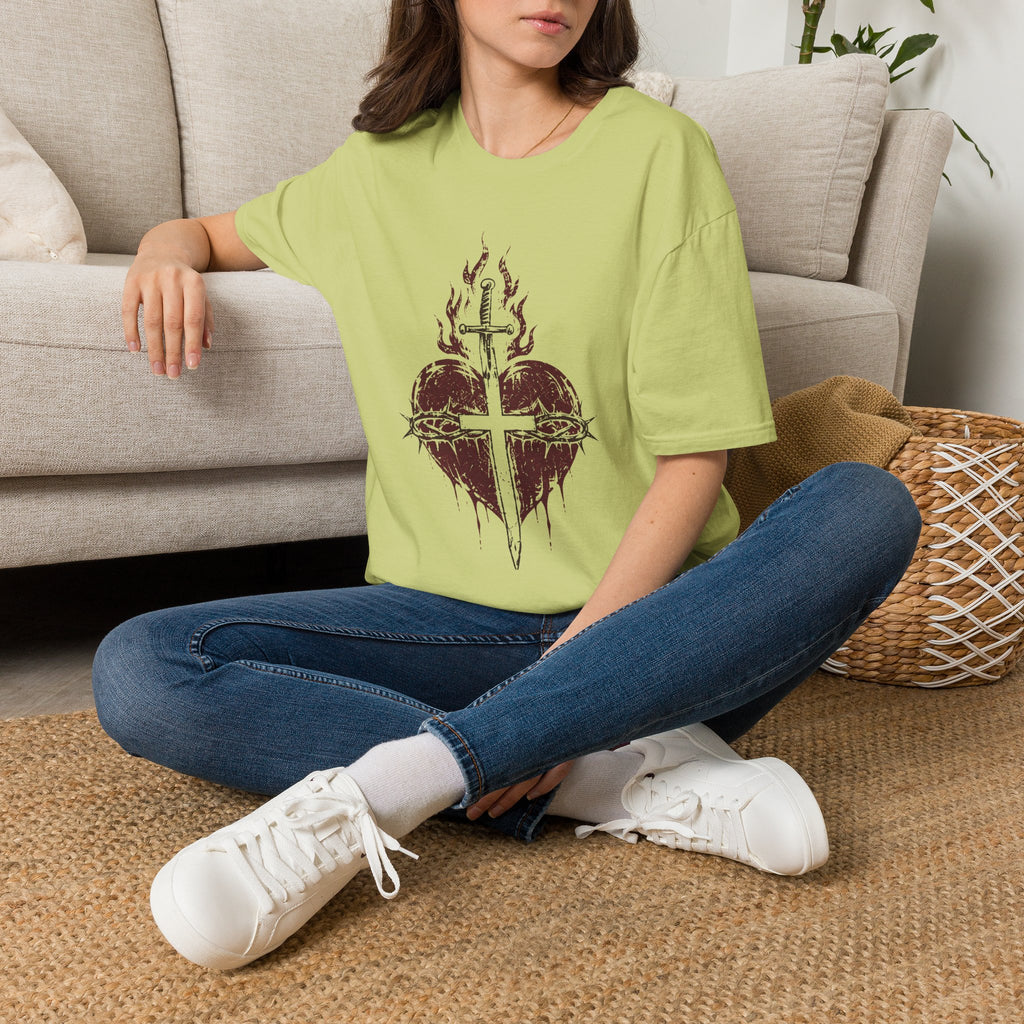 Sacred Heart of Jesus Christian T-Shirt – Crown of Thorns Cross Tee