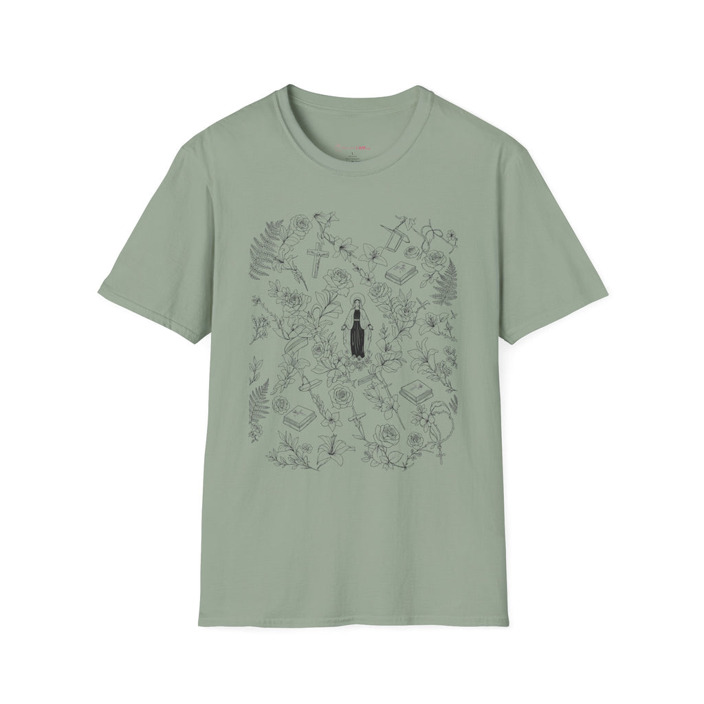 Our Lady of Grace Floral Christian T-Shirt – Virgin Mary Catholic Tee