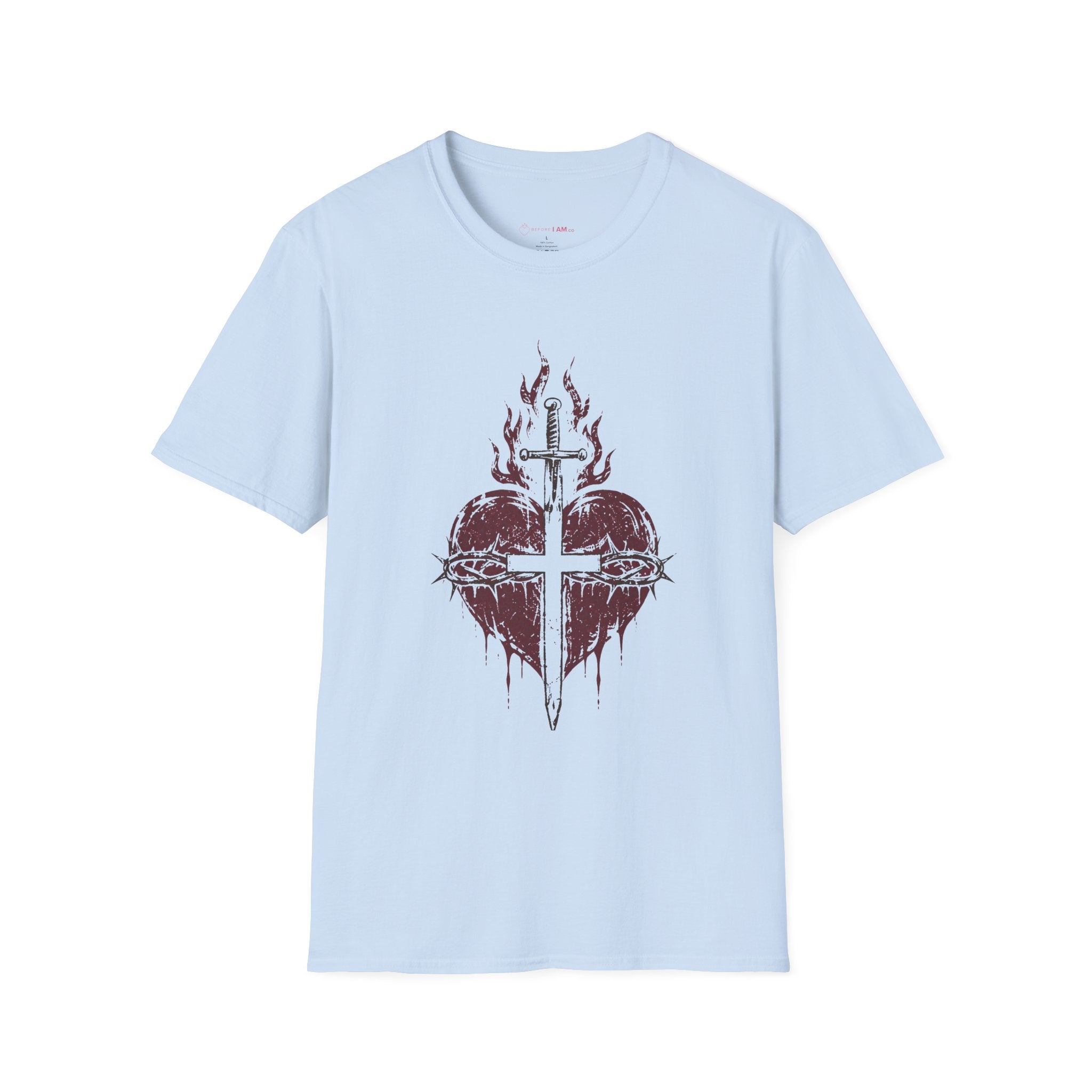 Sacred Heart of Jesus Christian T-Shirt – Crown of Thorns Cross Tee