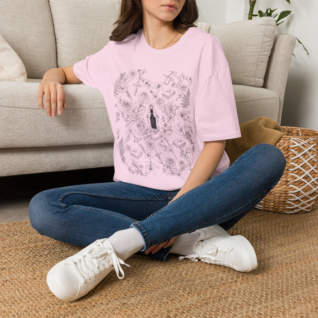 Our Lady of Grace Floral Christian T-Shirt – Virgin Mary Catholic Tee