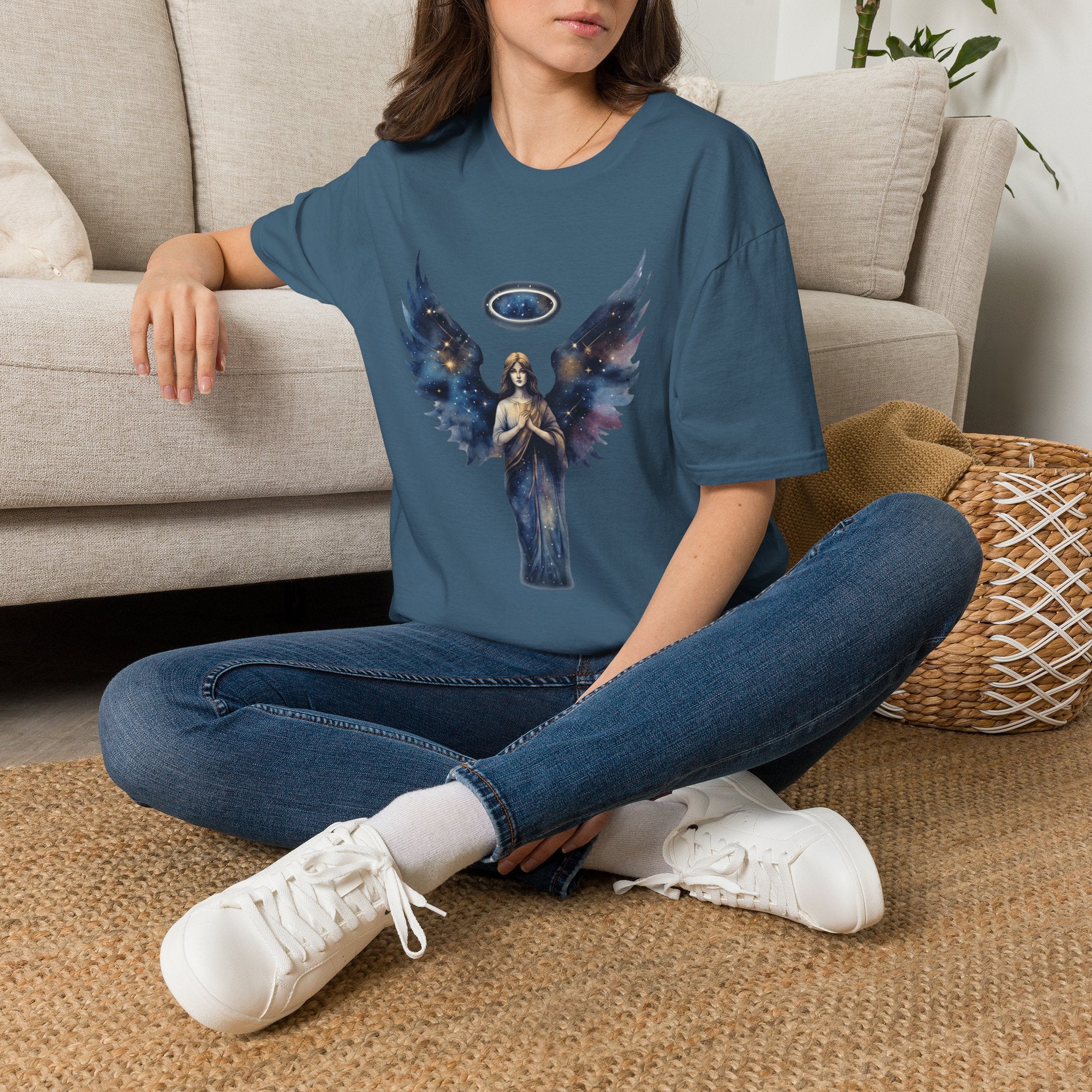 Celestial Guardian Angel Christian T-Shirt – Galaxy Wings Faith Tee