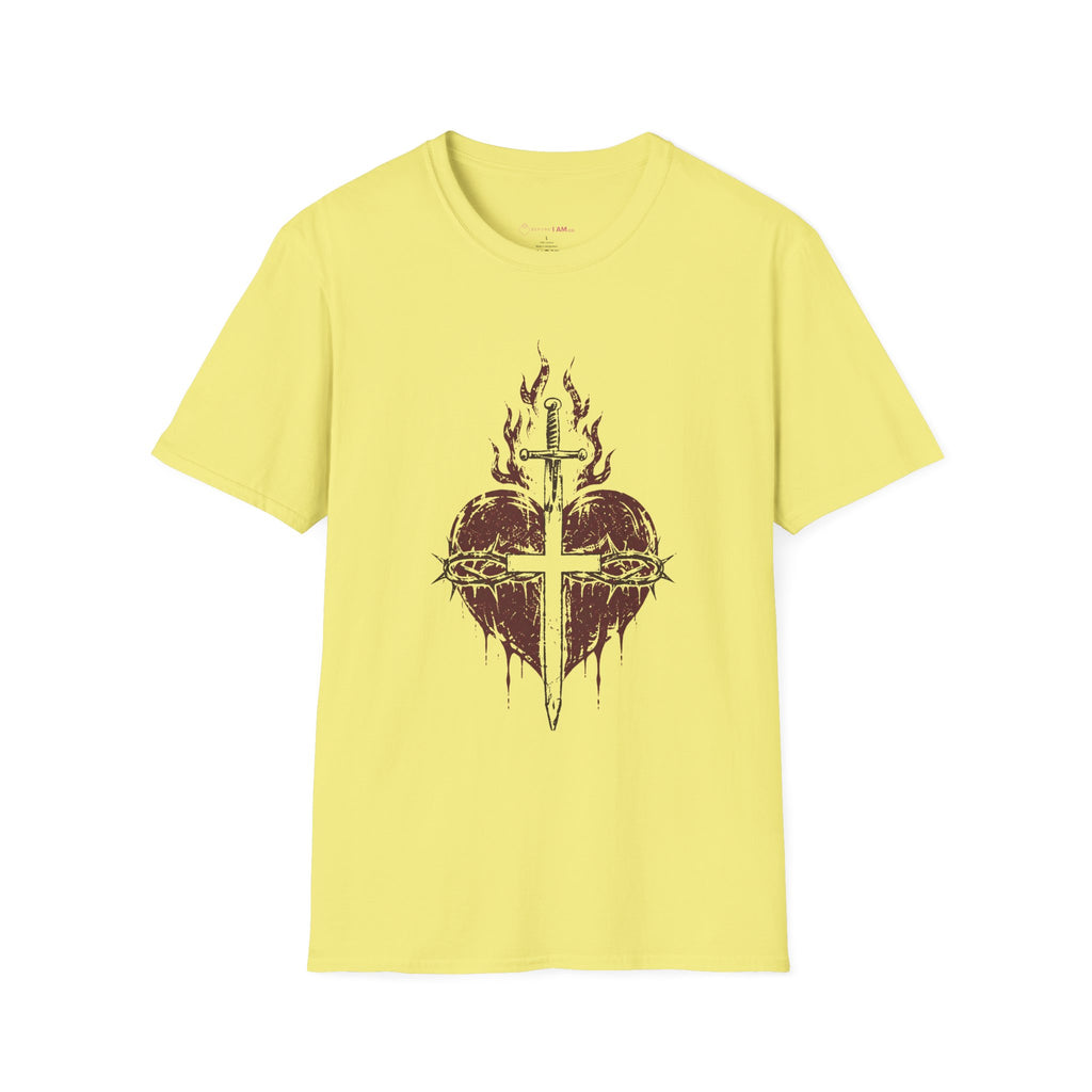 Sacred Heart of Jesus Christian T-Shirt – Crown of Thorns Cross Tee