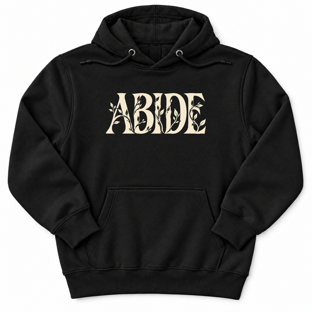 Abide Premium Hoodie in Black, front flat mockup