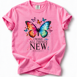 All Things New Butterfly Premium T-Shirt – Neon Pink