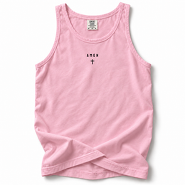 Amen Premium Tank in Blossom, front flat mockup