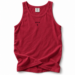 Amen Premium Tank in Crimson, front flat mockup