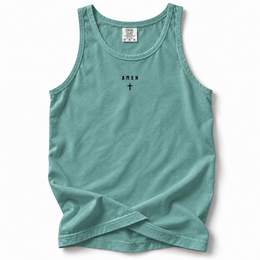 Amen Premium Tank in Seafoam, front flat mockup