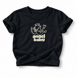 Angel Baby Baby T-Shirt in Black, front flat mockup