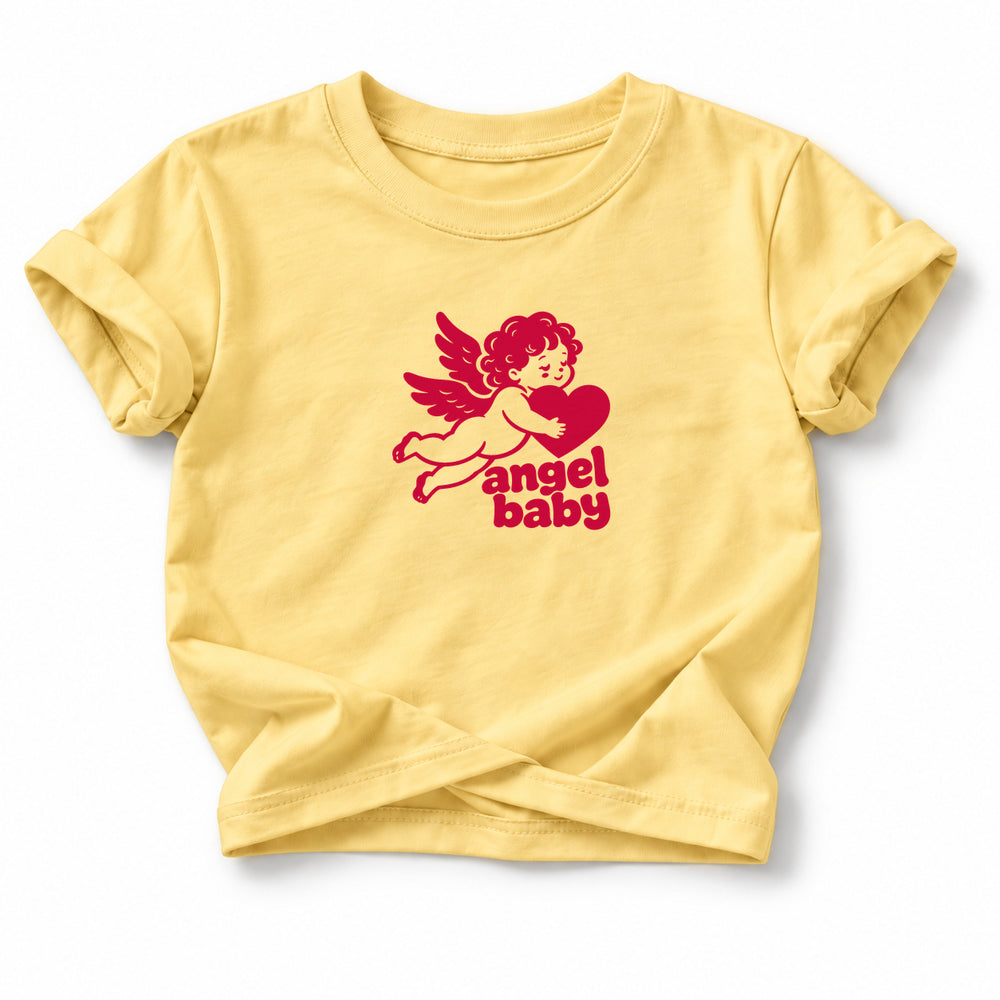 Angel Baby Baby T-Shirt in Butter, front flat mockup