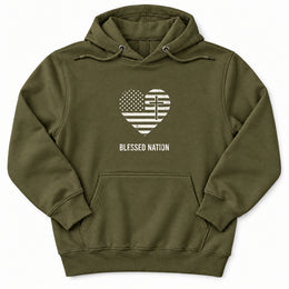 Blessed Nation Premium Hoodie in Army Green, flat front mockup