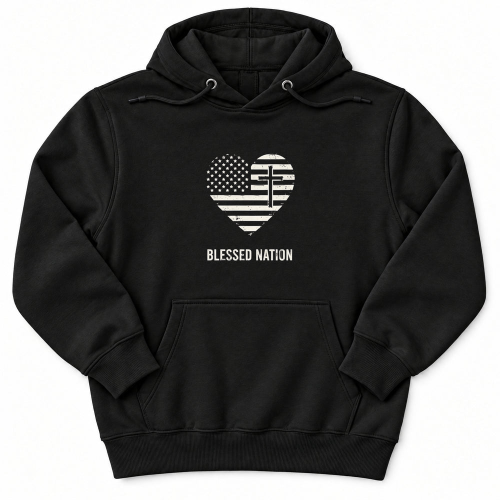Blessed Nation Premium Hoodie in Black, flat front mockup