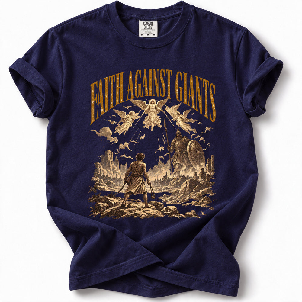 Faith Against Giants Comfort Colors 1717 flat mockup in True Navy