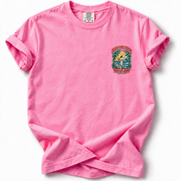 Faith Over Waves Premium T-Shirt in Neon Pink — front chest design