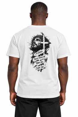 Forgiveness Prayer Edition T-Shirt in White — large back design