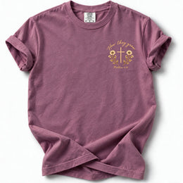 How They Grow Edition T-Shirt in Berry – front chest floral cross design