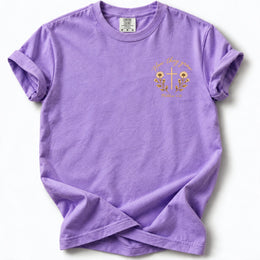 How They Grow Edition T-Shirt in Violet – front chest floral cross design