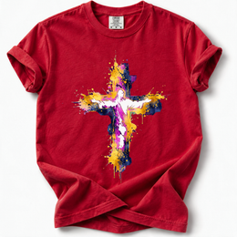 Jesus on the Cross Watercolor Premium T-Shirt — Red