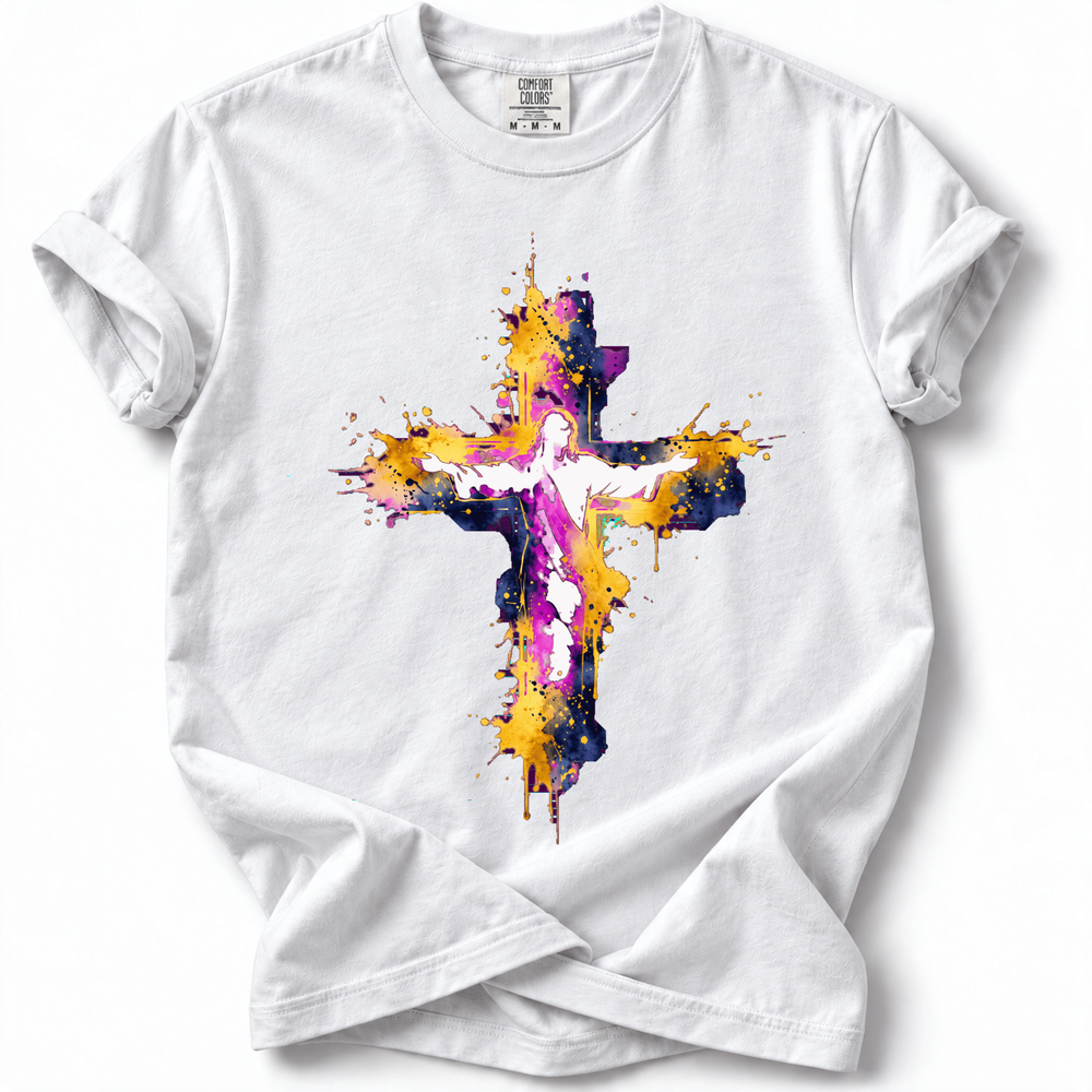 Jesus on the Cross Watercolor Premium T-Shirt — White
