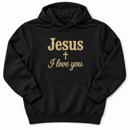 Jesus I Love You Script Premium Hoodie in Black