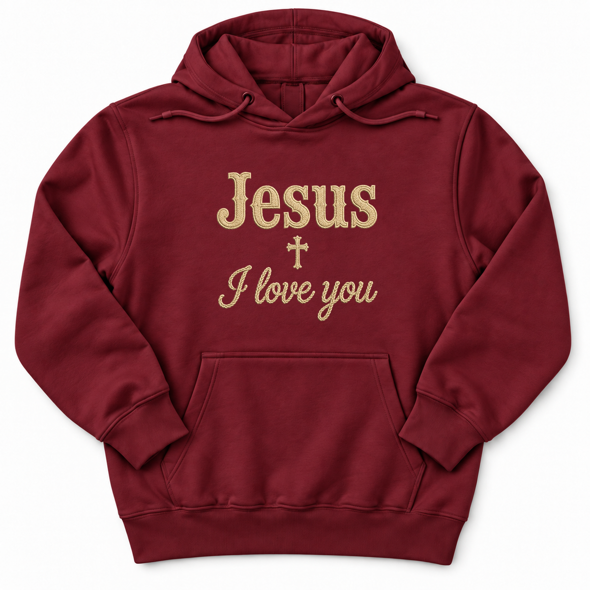 Jesus I Love You Script Premium Hoodie in Burgundy