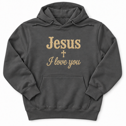 Jesus I Love You Script Premium Hoodie in Charcoal Heather