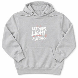 Let Your Light Shine Premium Hoodie in Heather Grey, flat front mockup