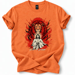 Lion of Judah Soft T-Shirt in Heather Orange, flat front mockup