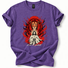 Lion of Judah Soft T-Shirt in Heather Purple, flat front mockup