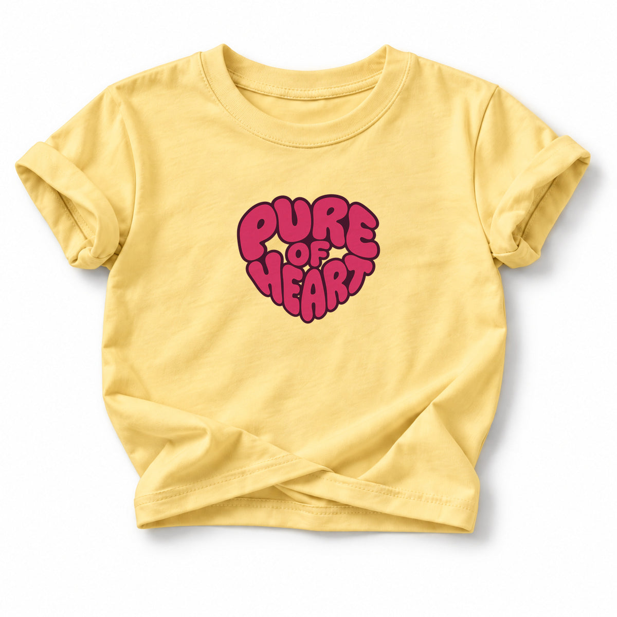Pure of Heart Baby T-Shirt in Butter, front flat mockup