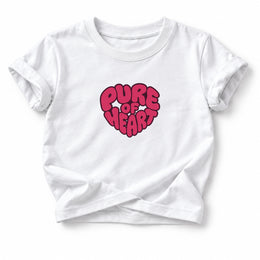 Pure of Heart Baby T-Shirt in White, front flat mockup