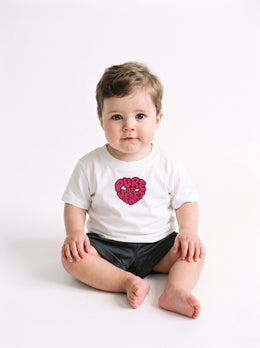 Pure of Heart Baby T-Shirt in White, Liam front view