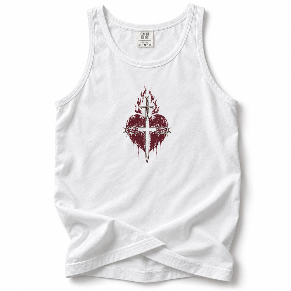 Sacred Heart Premium Tank — White — front flat mockup