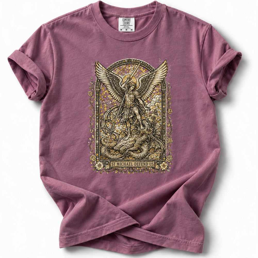 St. Michael Defend Us Premium T-Shirt — Berry